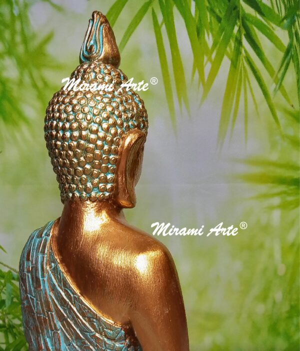 Buda Pintado a Mano en Policromía Turqueza y Bronce - Imagen 3