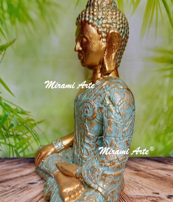 Buda Pintado a Mano en Policromía Turqueza y Bronce - Imagen 2