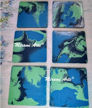 Set 6un Posavasos en estilo fluido Azul/Verde Menta