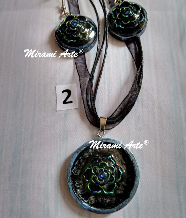Conjunto Colgante y Aros Base Redonda Cinta - Imagen 3