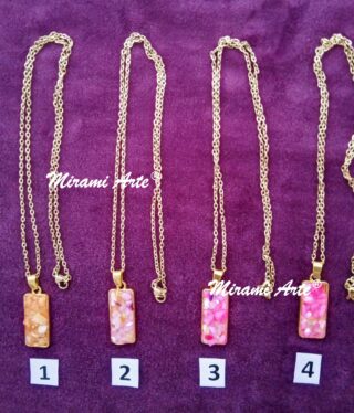 Colgantes  con Piedras tonos Damasco y Rosa en Resina Transparente